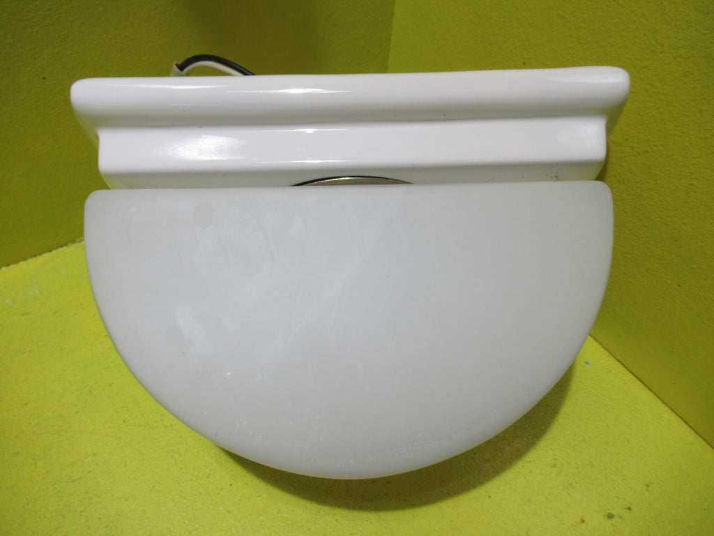 White Porcelain Base with Frosted Shade Light Fitting   225L x 150H x 150D
