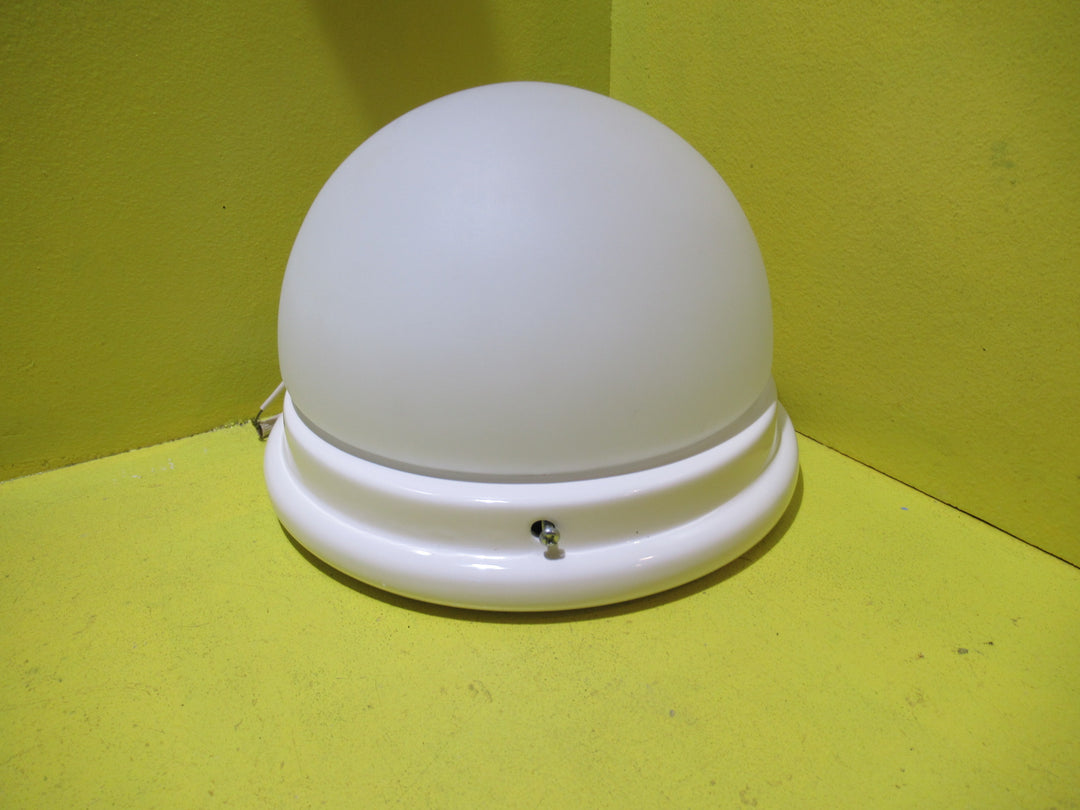 White Porcelain Base with Frosted Shade Light Fitting   225L x 150H x 150D
