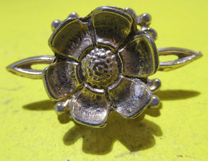 Retro Metal Brass Effect Knob with Fancy Plate & Flowery Handle