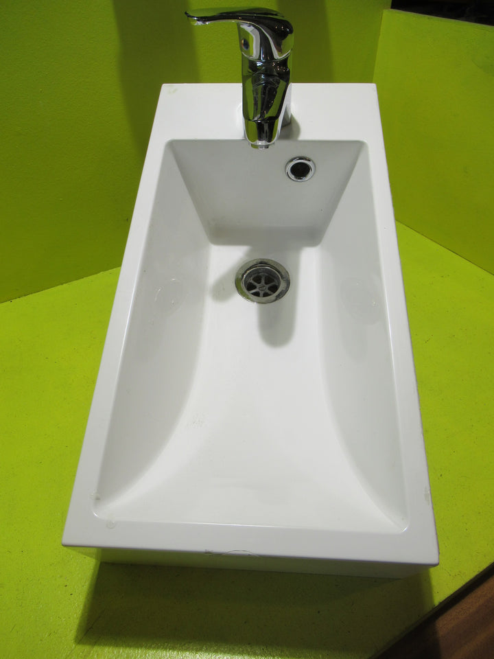 White Narrow Bathroom Basin  500L x 250W x 220D with Tap 370D