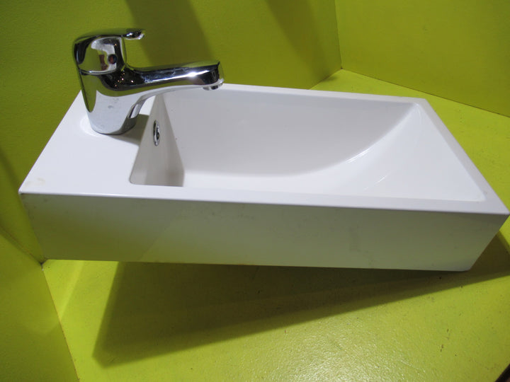 White Narrow Bathroom Basin  500L x 250W x 220D with Tap 370D
