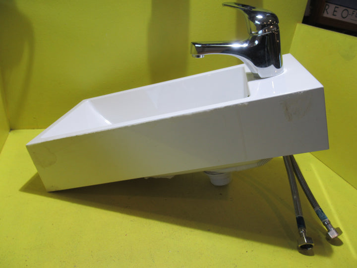 White Narrow Bathroom Basin  500L x 250W x 220D with Tap 370D
