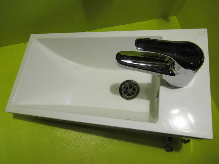 White Narrow Bathroom Basin  500L x 250W x 220D with Tap 370D