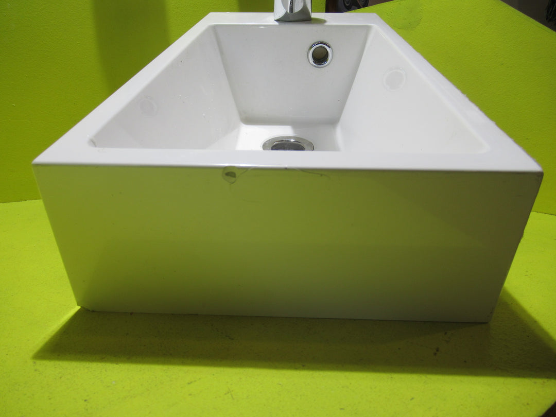 White Narrow Bathroom Basin  500L x 250W x 220D with Tap 370D
