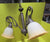 Modern Antique Brass Effect 3 Light Ceiling Light with Apricot coloured Shades   520H x 520W
