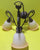 Modern Antique Brass Effect 3 Light Ceiling Light with Apricot coloured Shades   520H x 520W