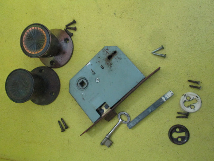 Bronze Effect Conical Knob with Mortice, Key Hole Covers & Key 47-65D x 60H Mortice 150L x 20H x 80D