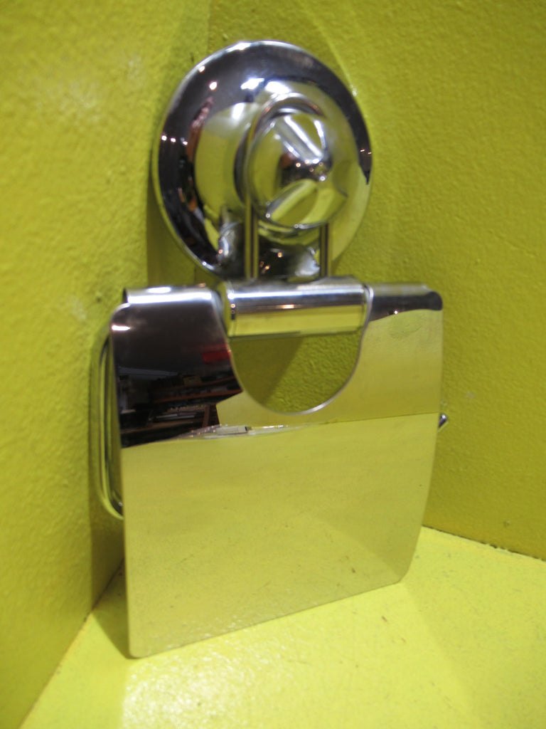 Chrome Suction Toilet Roll Holder with Cover/Flap   190H x 135W x 40D