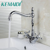 KEMAIDI Bathroom Faucet Polished Chrome 2 Handles Swivel Hot And Cold Mixer Tap Brass Basin Faucet Bathroom Sink Mixer