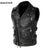 Mauroicardi  Black Motorcycle Leather Vest Men with Zipper Pockets