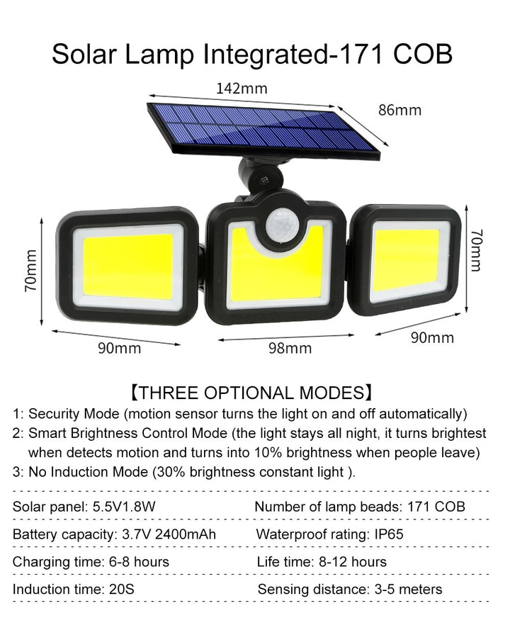122/138/171/198/333 LED Solar Lights Outdoor Motion Sensor Human Induction Adjustable head IP65 Waterproof Solar Power Wall Lamp