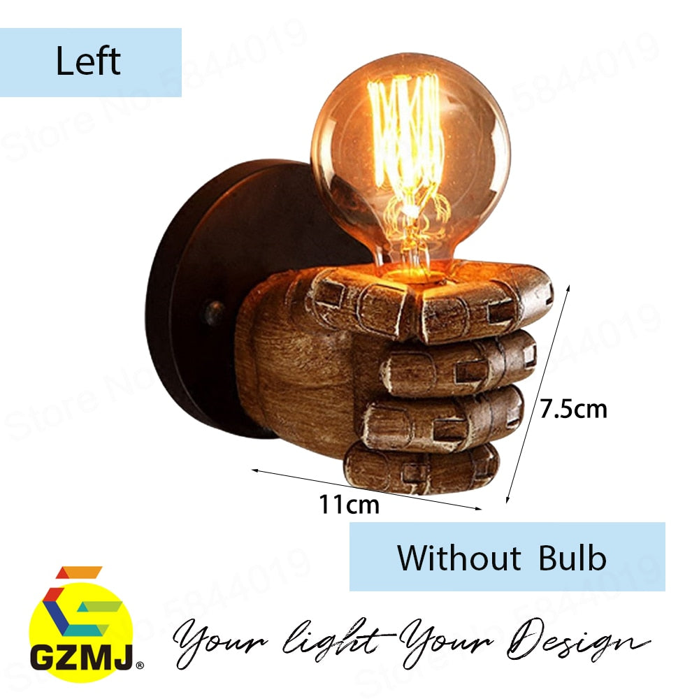 LED Retro Wall Lamp Creative Fist Resin Light  E27 Bulb 110V 220V