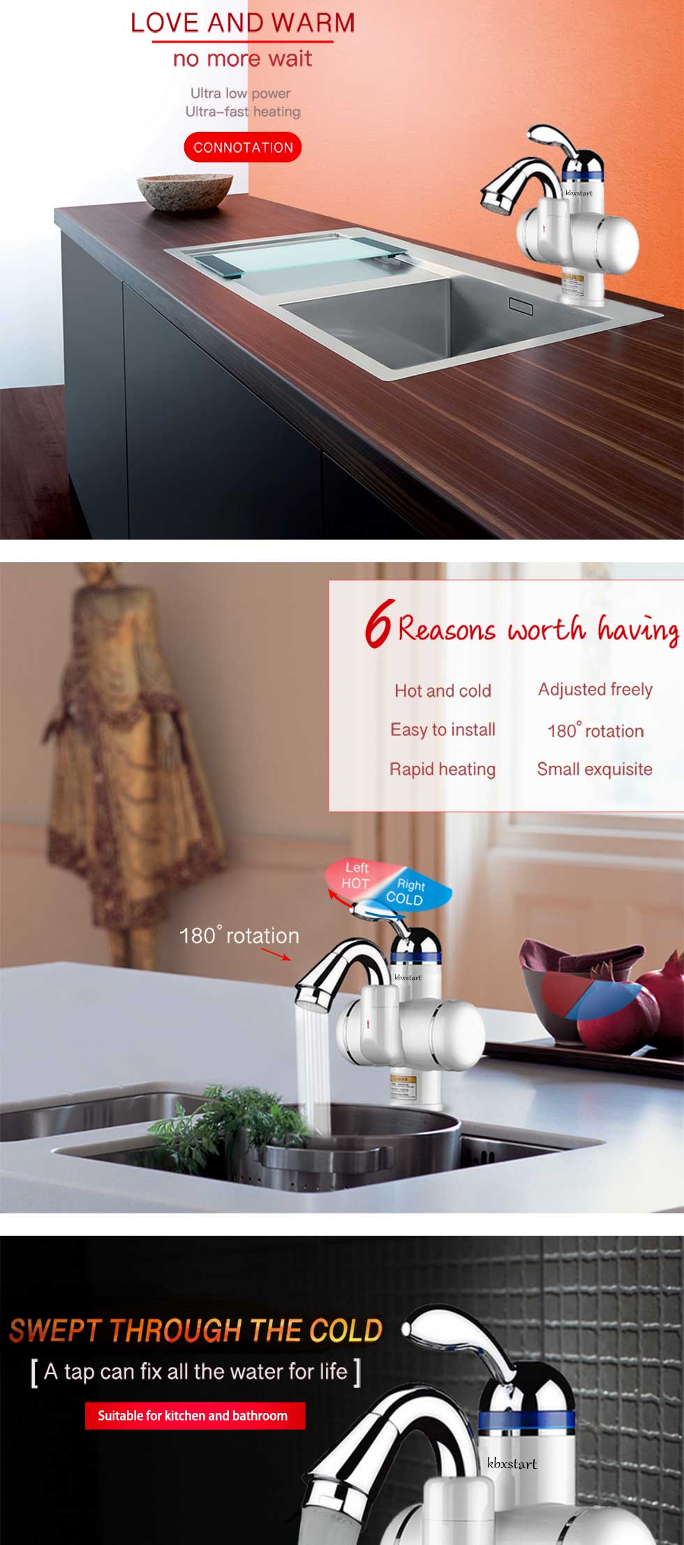 Kitchen Instant Electric Hot Water Heater  Led Faucet Luxurious  3 Seconds Fast