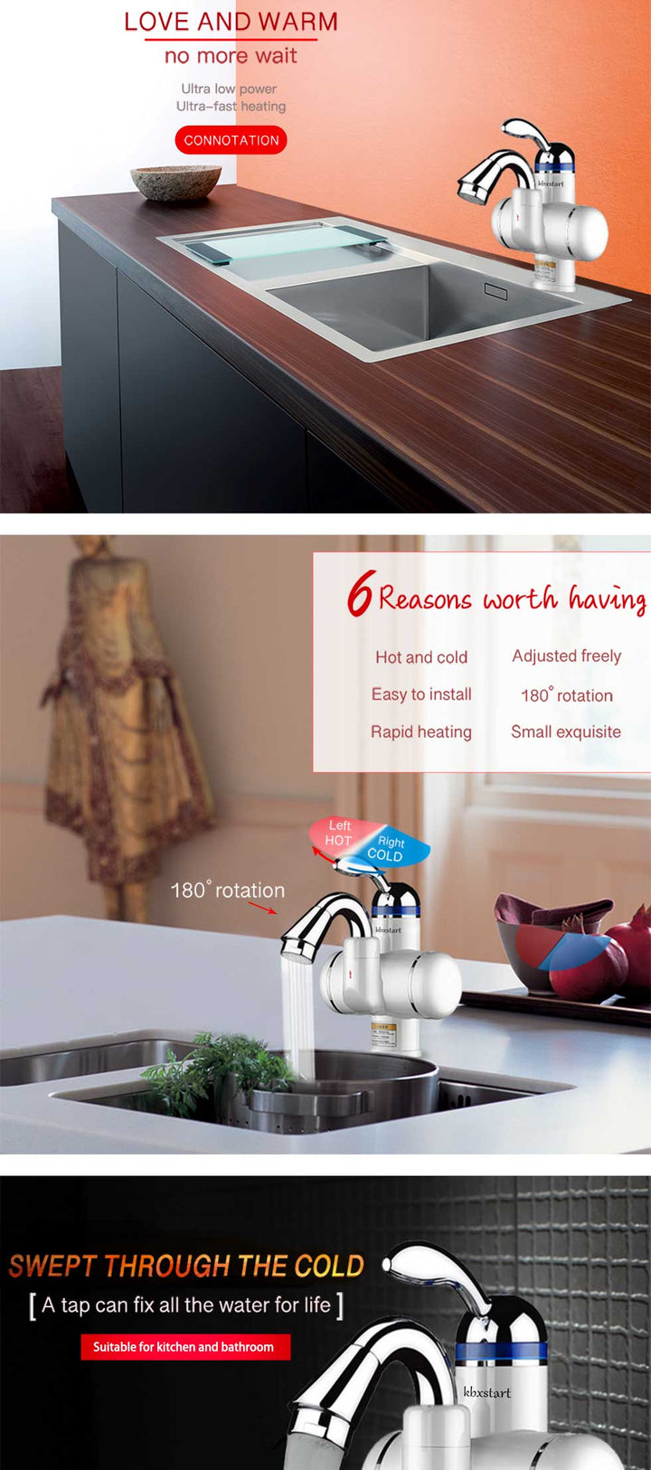 Kitchen Instant Electric Hot Water Heater  Led Faucet Luxurious  3 Seconds Fast