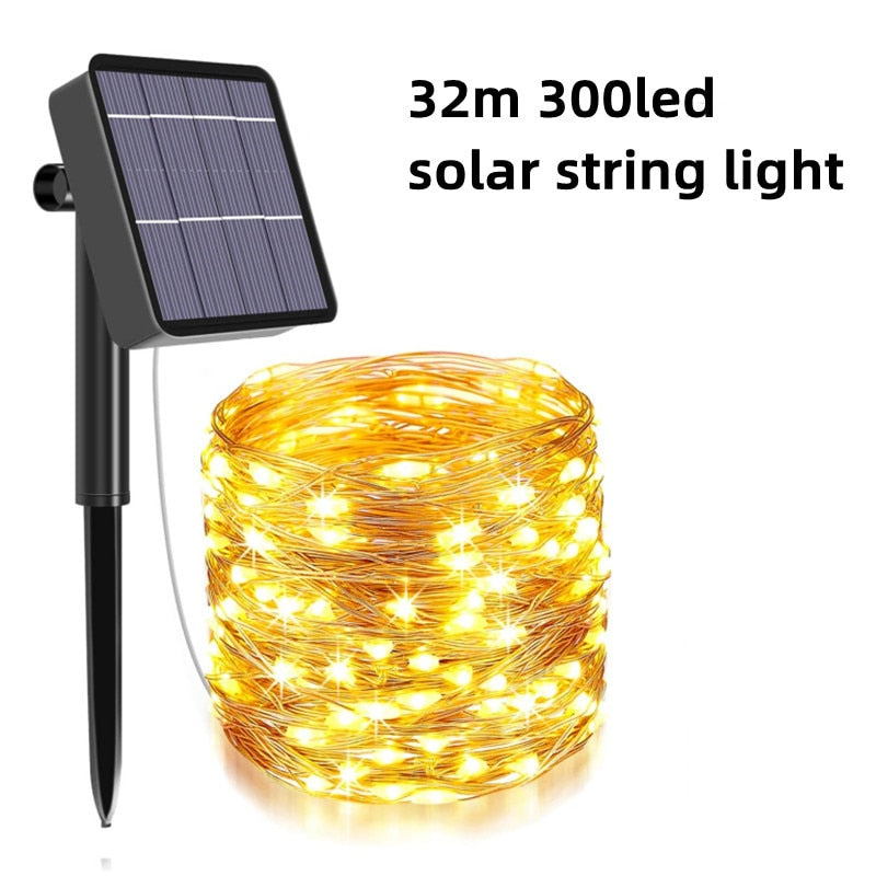 LED Outdoor Solar String Lights 7m/12m/22m solar lamp for Fairy Holiday Christmas Party Garland Lighting IR Dimmable