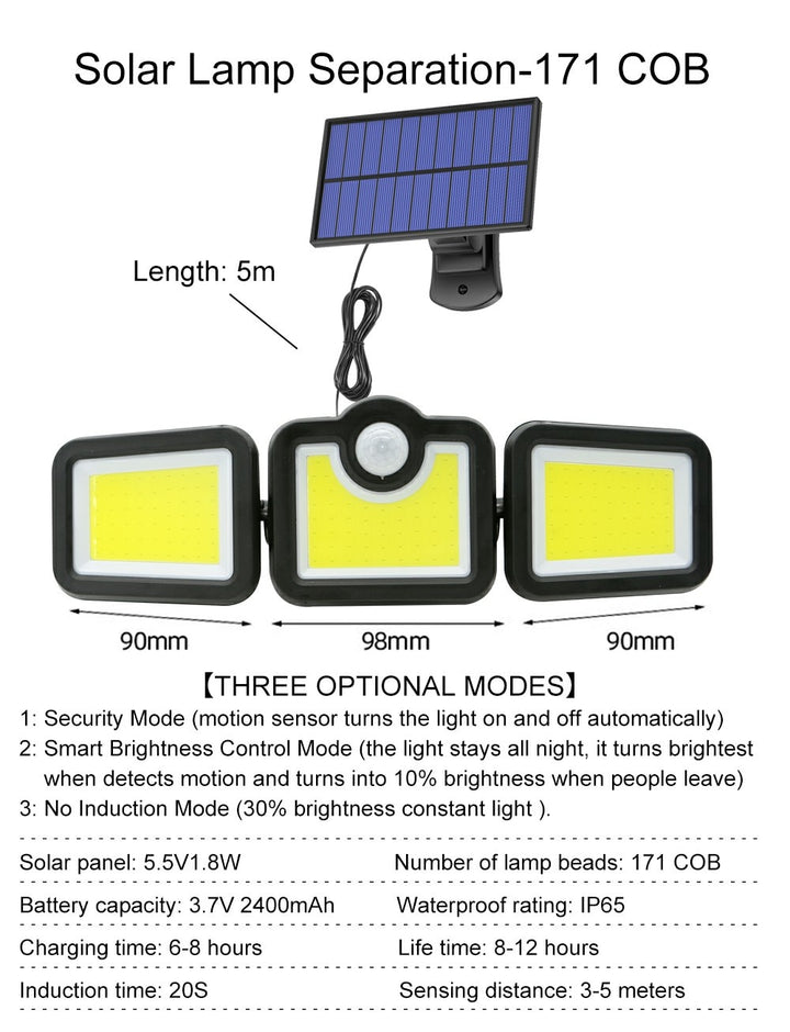 122/138/171/198/333 LED Solar Lights Outdoor Motion Sensor Human Induction Adjustable head IP65 Waterproof Solar Power Wall Lamp