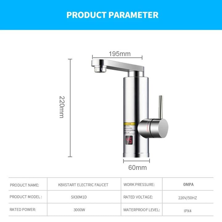 Kitchen Instant Electric Hot Water Heater  Led Faucet Luxurious  3 Seconds Fast