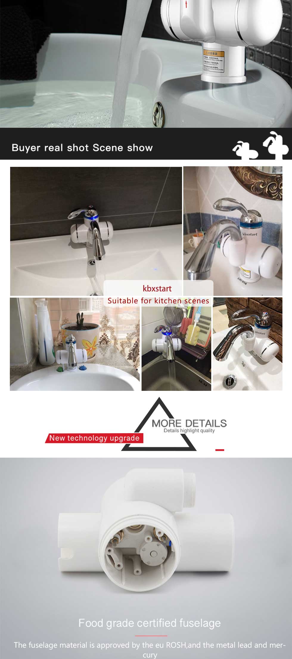 Kitchen Instant Electric Hot Water Heater  Led Faucet Luxurious  3 Seconds Fast