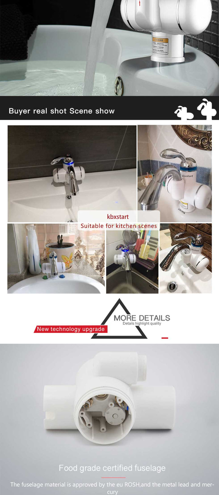 Kitchen Instant Electric Hot Water Heater  Led Faucet Luxurious  3 Seconds Fast