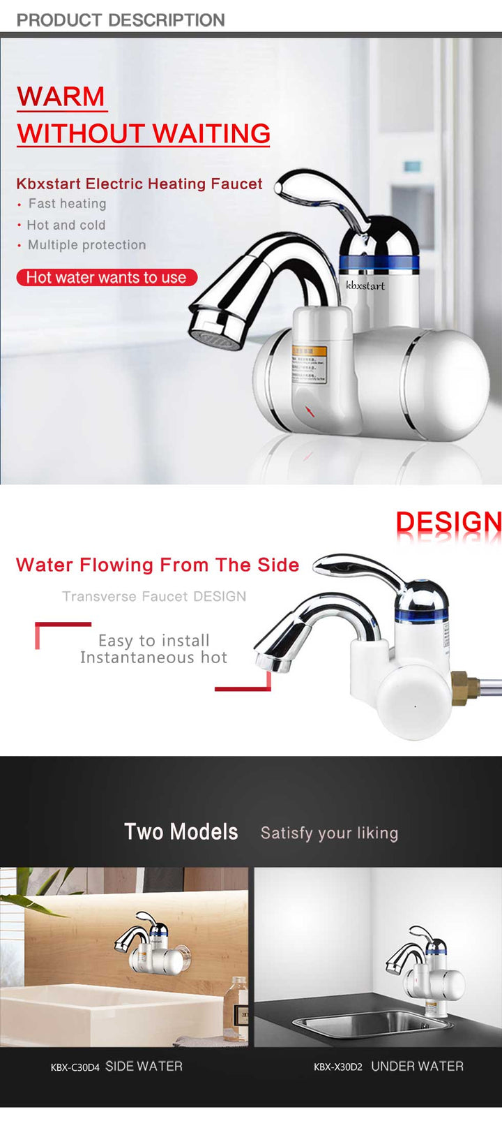 Kitchen Instant Electric Hot Water Heater  Led Faucet Luxurious  3 Seconds Fast