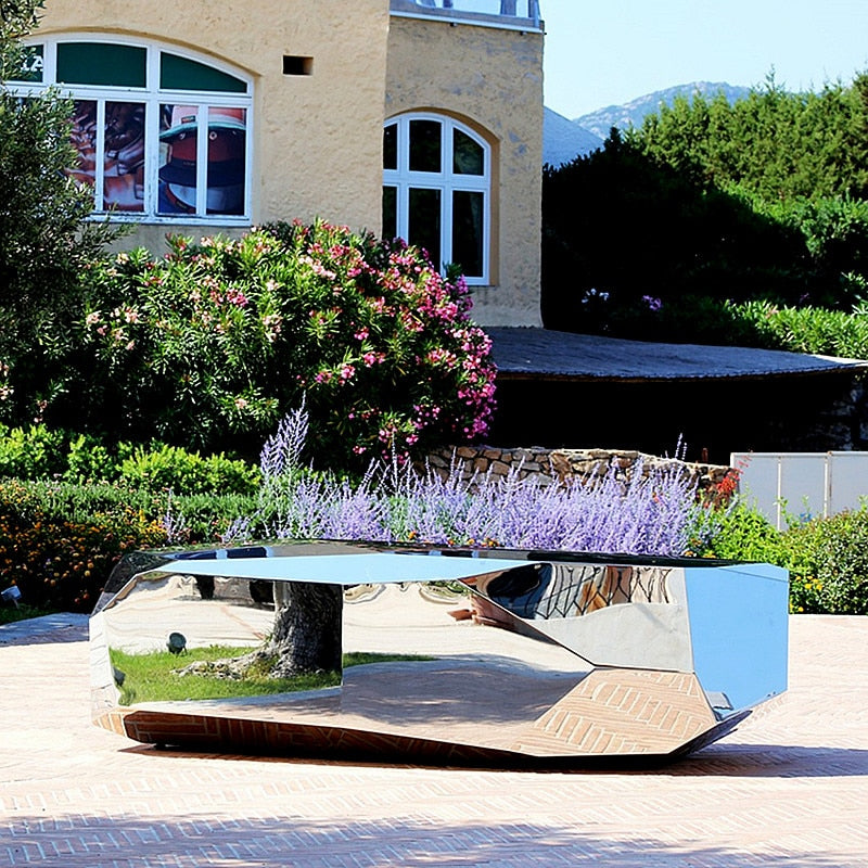 Stainless steel geometric block surface stone park Green forest square garden hotel Mall office building sculpture ornaments