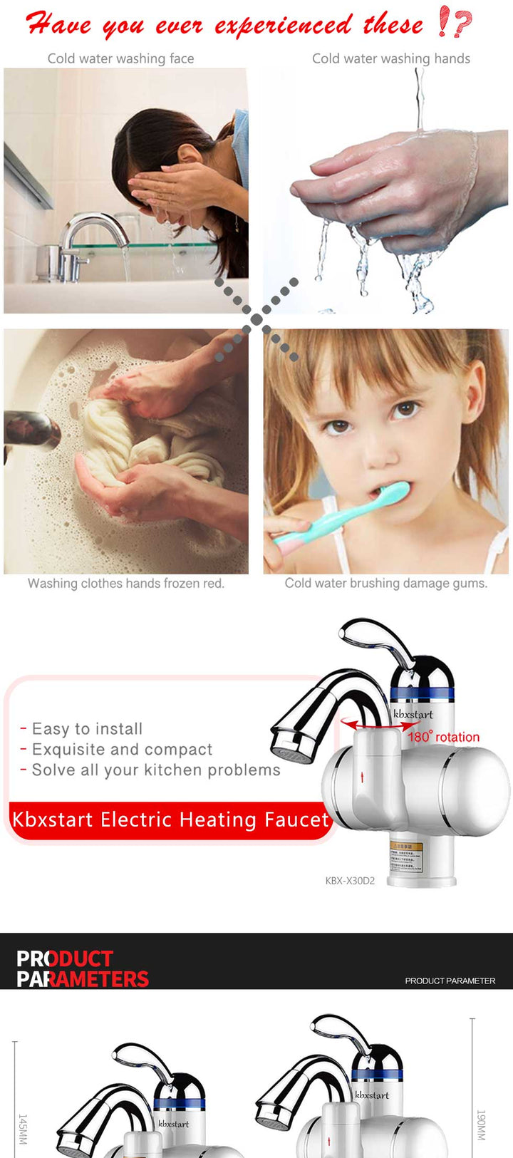 Kitchen Instant Electric Hot Water Heater  Led Faucet Luxurious  3 Seconds Fast