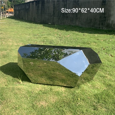 Stainless steel geometric block surface stone park Green forest square garden hotel Mall office building sculpture ornaments