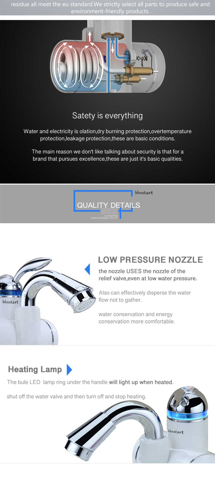 Kitchen Instant Electric Hot Water Heater  Led Faucet Luxurious  3 Seconds Fast