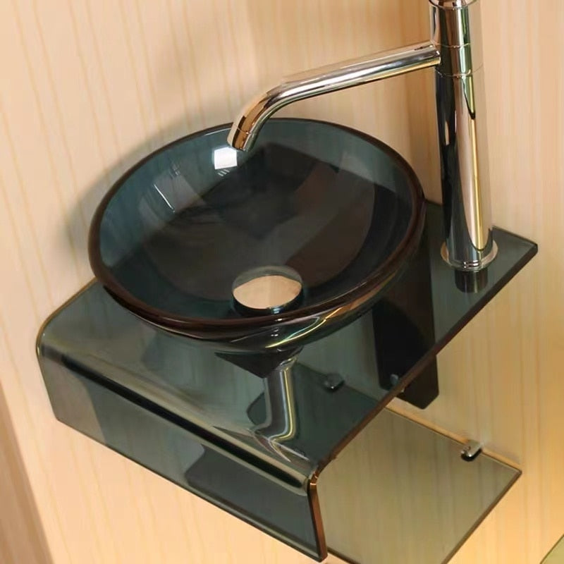 Bathroom Washbasin Tempered Glass Washbasin Nordic Wall-mounted Bathroom Sink Light Luxury Hotel Office Waterfall Spout Basin