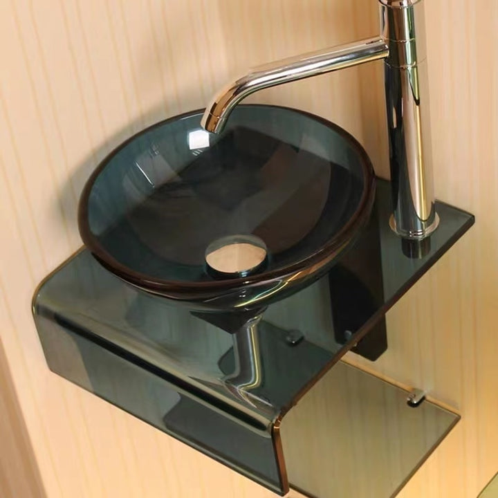 Bathroom Washbasin Tempered Glass Washbasin Nordic Wall-mounted Bathroom Sink Light Luxury Hotel Office Waterfall Spout Basin