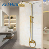 KEMAIDI Luxury Gold Brass Shower Faucet Set Daul  Handle Tub Mixer Hand Shower Bathroom Tub Faucets Tap