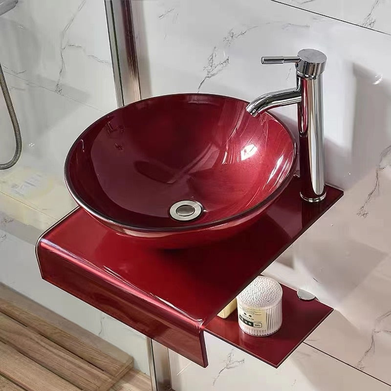 Bathroom Washbasin Tempered Glass Washbasin Nordic Wall-mounted Bathroom Sink Light Luxury Hotel Office Waterfall Spout Basin