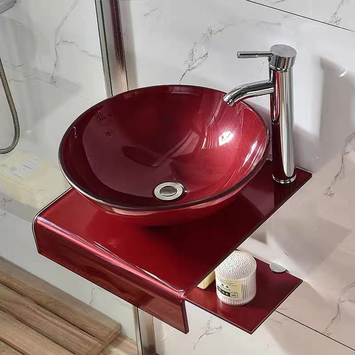 Bathroom Washbasin Tempered Glass Washbasin Nordic Wall-mounted Bathroom Sink Light Luxury Hotel Office Waterfall Spout Basin