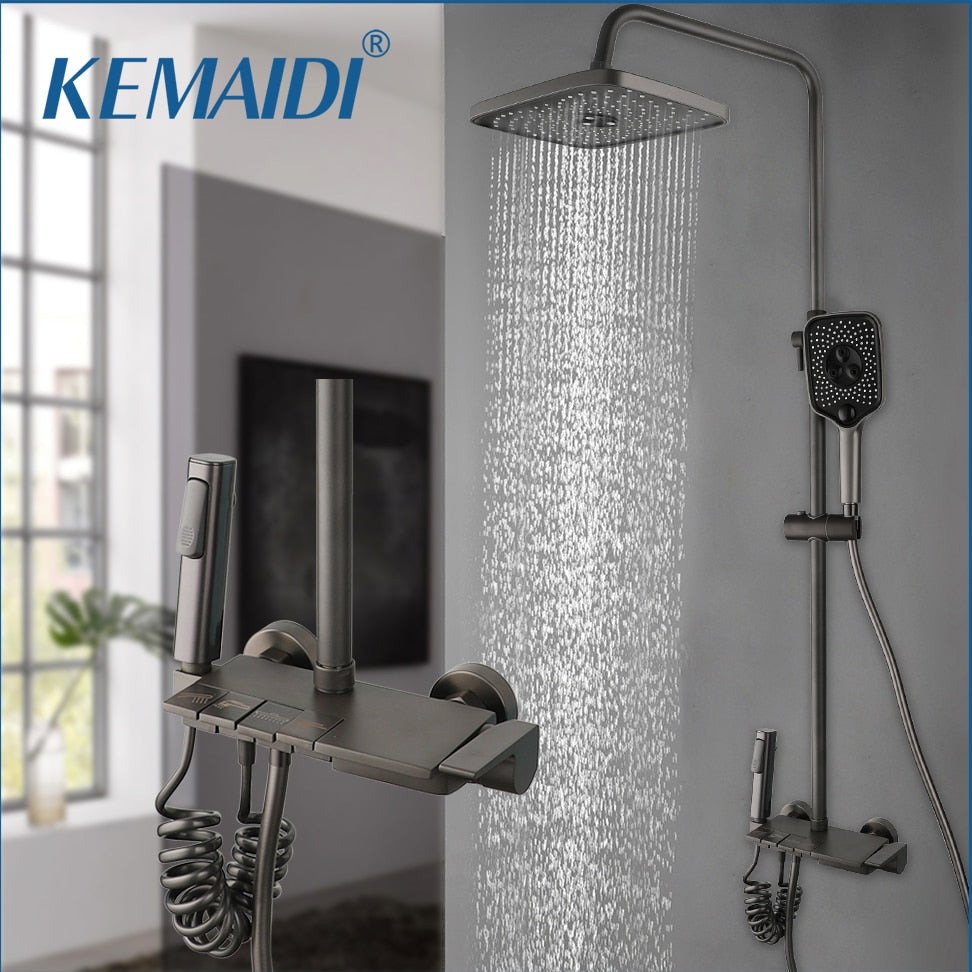 KEMAIDI Polished Chrome Bathroom Rainfall Shower Head Waterfall Shower Sets