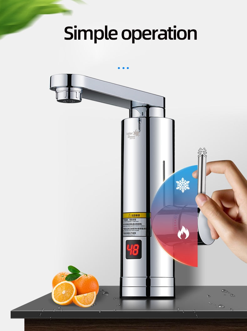 Kitchen Instant Electric Hot Water Heater  Led Faucet Luxurious  3 Seconds Fast