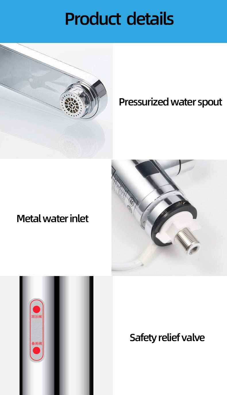 Kitchen Instant Electric Hot Water Heater  Led Faucet Luxurious  3 Seconds Fast