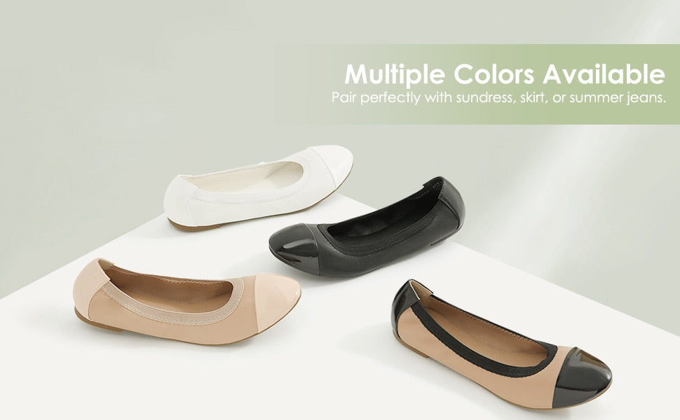YAERNI Foldable Round Toe Women Flats  Soft Sole E727