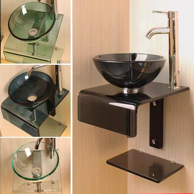 Bathroom Washbasin Tempered Glass Washbasin Nordic Wall-mounted Bathroom Sink Light Luxury Hotel Office Waterfall Spout Basin