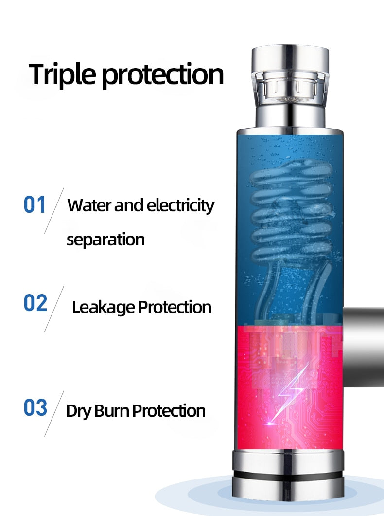 Kitchen Instant Electric Hot Water Heater  Led Faucet Luxurious  3 Seconds Fast
