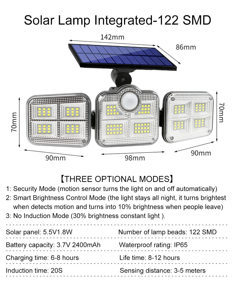 122/138/171/198/333 LED Solar Lights Outdoor Motion Sensor Human Induction Adjustable head IP65 Waterproof Solar Power Wall Lamp