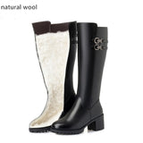 DIMANYU Women Winter Genuine Leather Wool High Heel High Boots