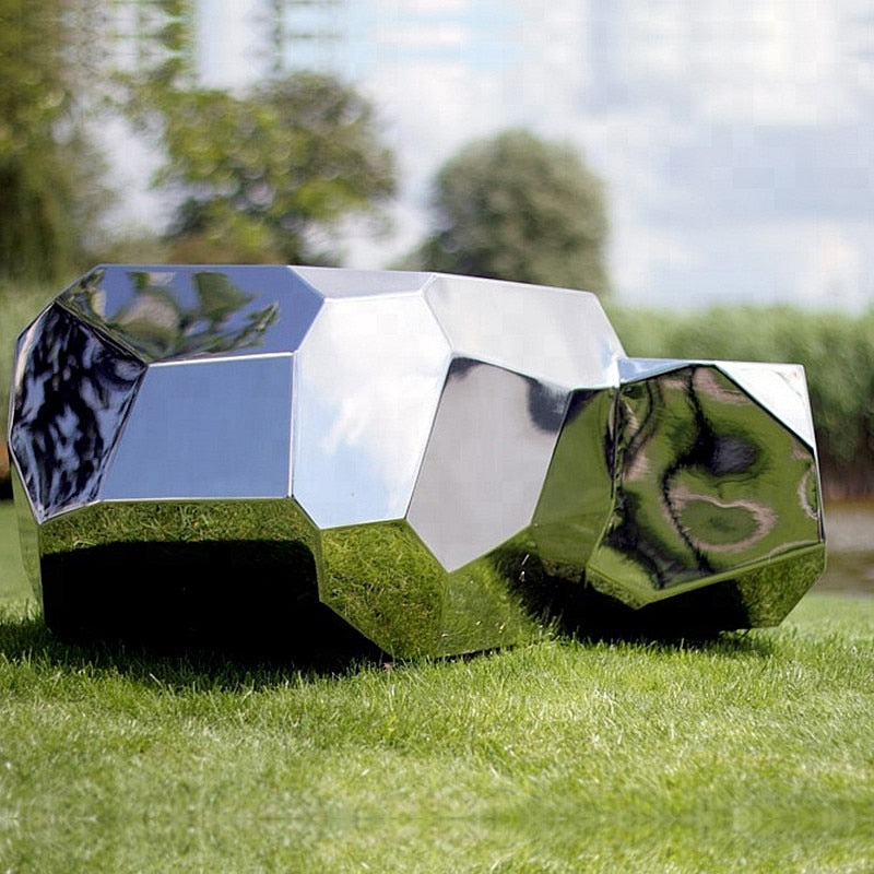Stainless steel geometric block surface stone park Green forest square garden hotel Mall office building sculpture ornaments