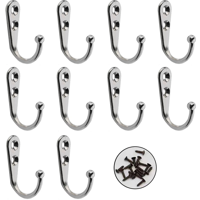 10 Pack Wall Hooks with Screws Alloy Hanging Single Hook