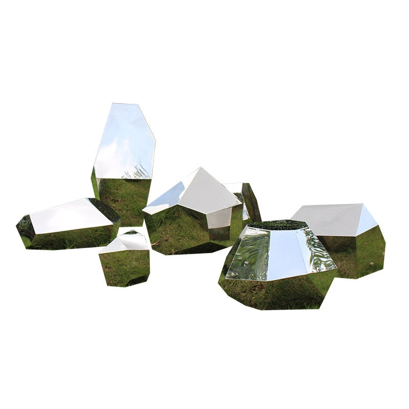 Stainless steel geometric block surface stone park Green forest square garden hotel Mall office building sculpture ornaments
