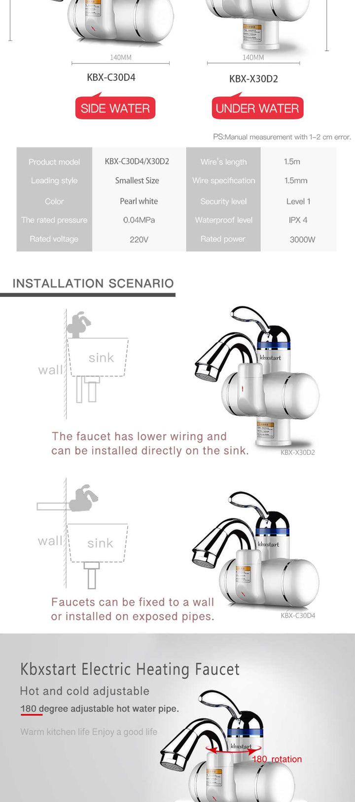 Kitchen Instant Electric Hot Water Heater  Led Faucet Luxurious  3 Seconds Fast