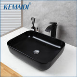 KEMAIDI Black Ceramic Basin Bathroom Countertop Washbasin Furniture Sink Household Creative Round Art Ceramic Wash Basin