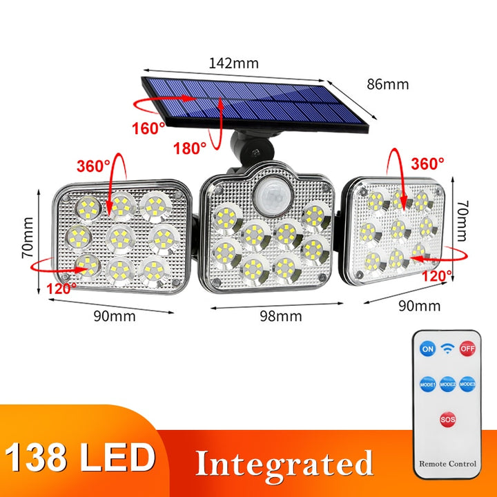 122/138/171/198/333 LED Solar Lights Outdoor Motion Sensor Human Induction Adjustable head IP65 Waterproof Solar Power Wall Lamp