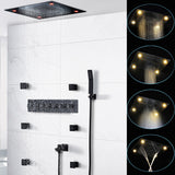 Luxury Black Shower Set Large Ceilling LED Showerhead Panel 24inch Waterfall Rain Spray Faucets With Body Jets System