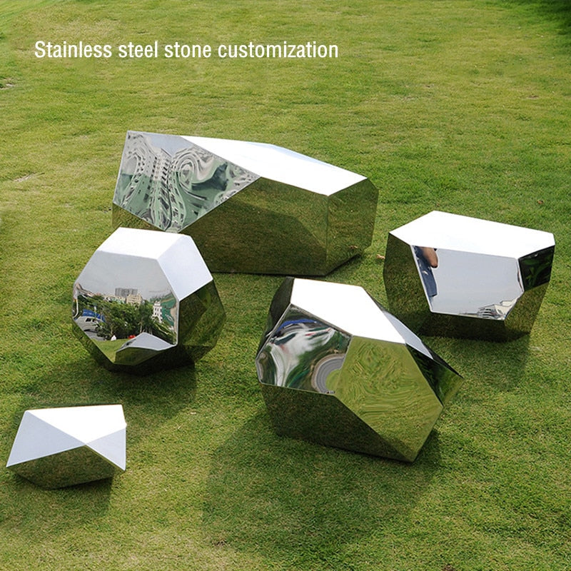 Stainless steel geometric block surface stone park Green forest square garden hotel Mall office building sculpture ornaments