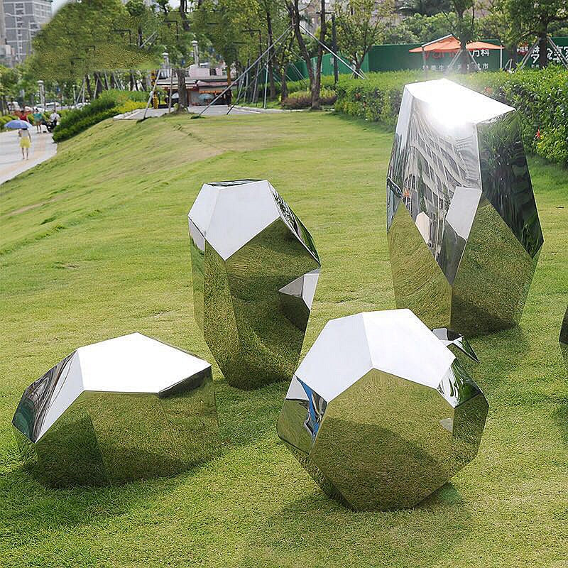 Stainless steel geometric block surface stone park Green forest square garden hotel Mall office building sculpture ornaments